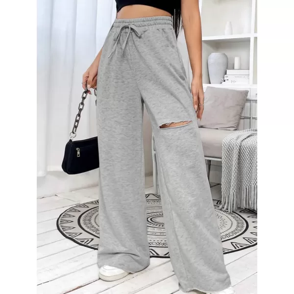 SweatyRocks Women's Ripped Drawstring High Waist Baggy Straight Leg Joggers Sweatpants with Pockets
