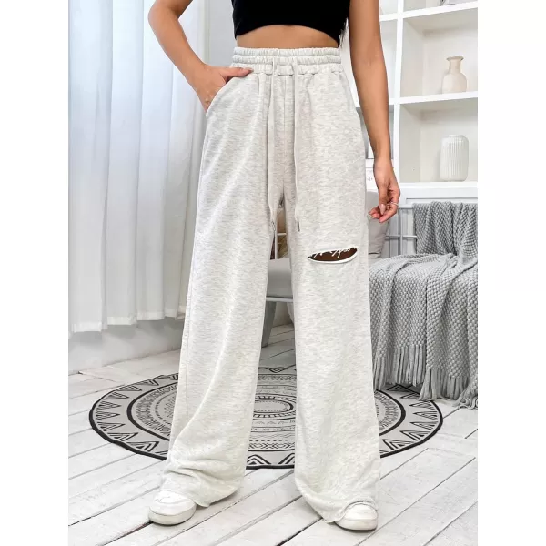 SweatyRocks Women's Ripped Drawstring High Waist Baggy Straight Leg Joggers Sweatpants with Pockets