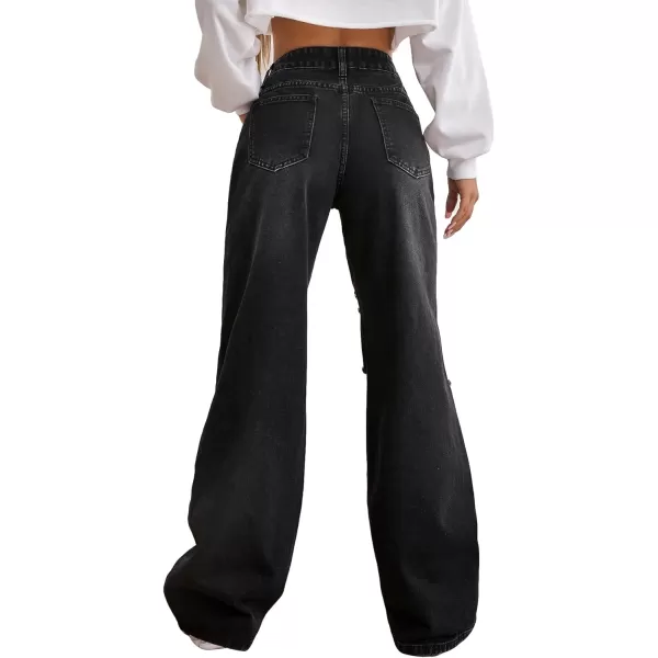 SweatyRocks Women's Ripped Straight Leg Jeans High Waist Distressed Cutout Denim Pants
