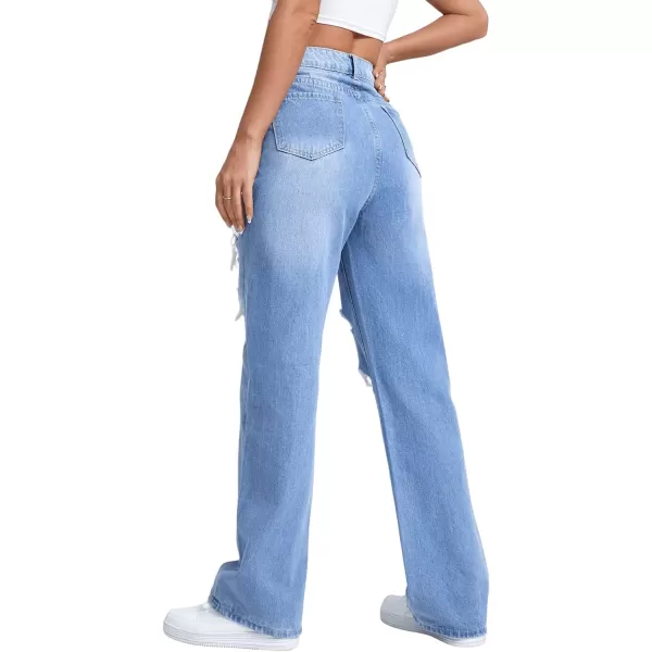 SweatyRocks Women's Ripped Straight Leg Jeans High Waist Distressed Cutout Denim Pants