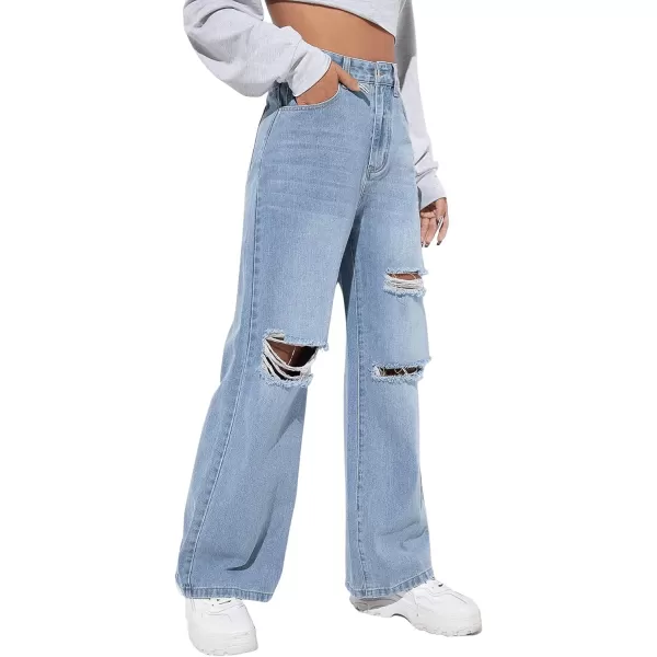 SweatyRocks Women's Ripped Straight Leg Jeans High Waist Distressed Cutout Denim Pants
