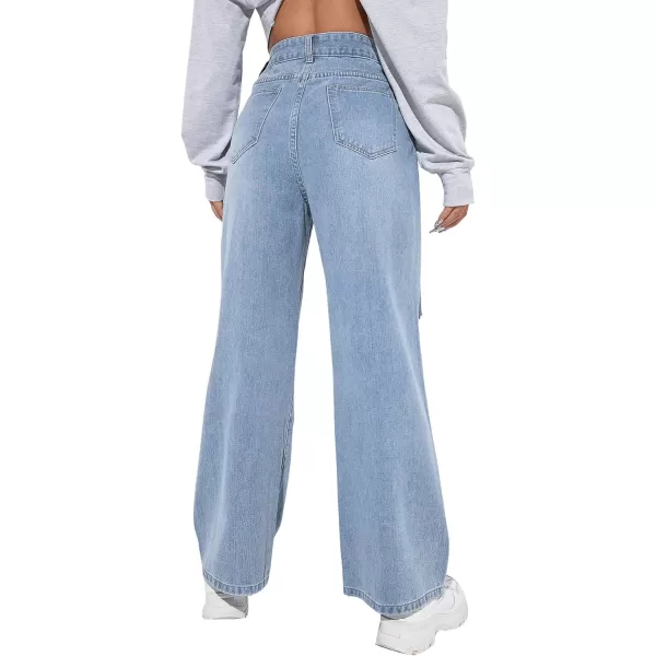 SweatyRocks Women's Ripped Straight Leg Jeans High Waist Distressed Cutout Denim Pants