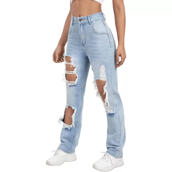 SweatyRocks Women's Ripped Straight Leg Jeans High Waist Distressed Cutout Denim Pants