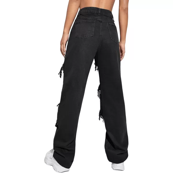 SweatyRocks Women's Ripped Straight Leg Jeans High Waist Distressed Cutout Denim Pants