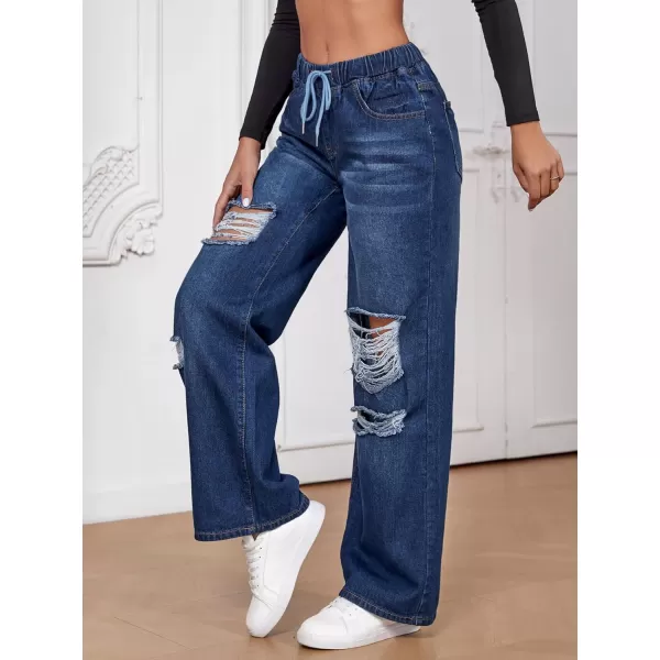 SweatyRocks Women's Ripped Straight Leg Jeans High Waist Distressed Cutout Denim Pants