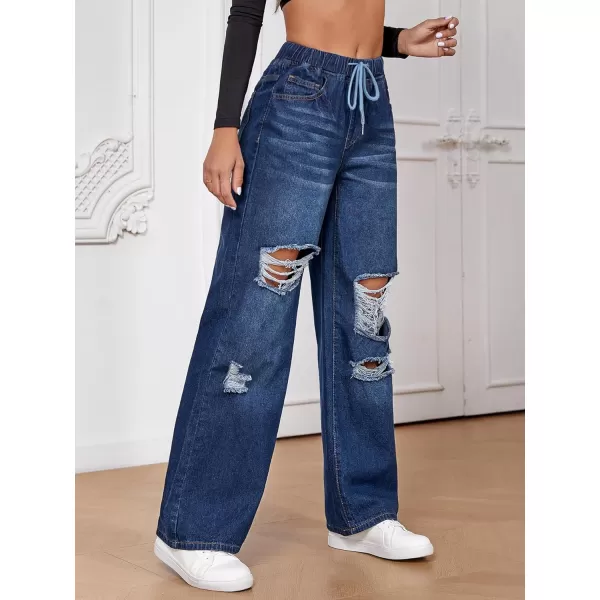 SweatyRocks Women's Ripped Straight Leg Jeans High Waist Distressed Cutout Denim Pants