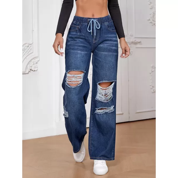 SweatyRocks Women's Ripped Straight Leg Jeans High Waist Distressed Cutout Denim Pants