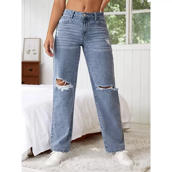 SweatyRocks Women's Ripped Straight Leg Jeans High Waist Distressed Cutout Denim Pants