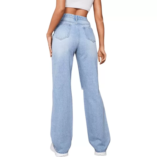 SweatyRocks Women's Ripped Straight Leg Jeans High Waist Distressed Cutout Denim Pants