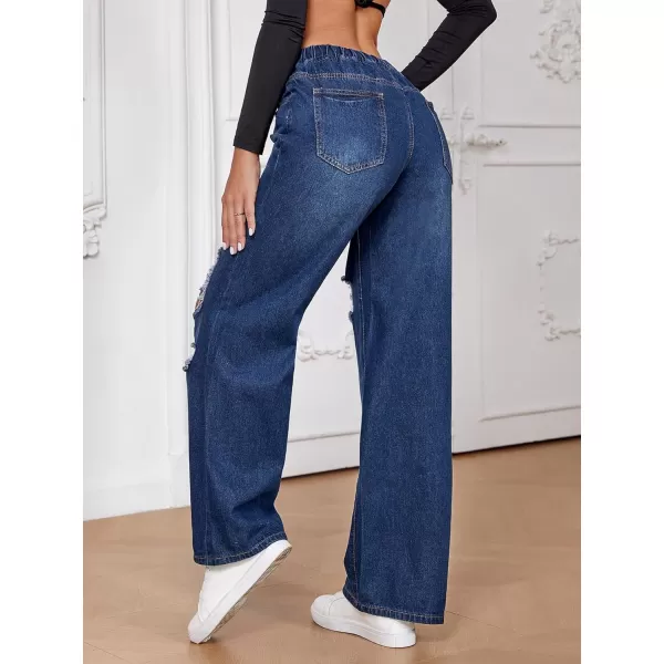 SweatyRocks Women's Ripped Straight Leg Jeans High Waist Distressed Cutout Denim Pants