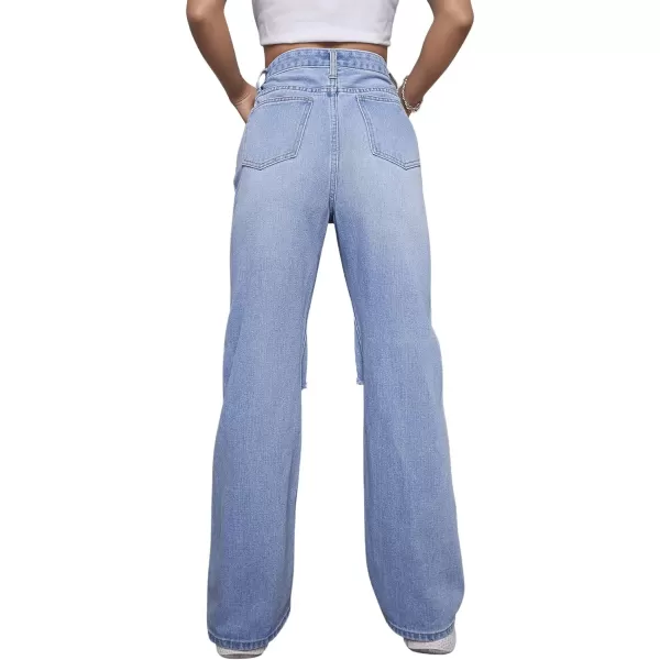 SweatyRocks Women's Ripped Straight Leg Jeans High Waist Distressed Cutout Denim Pants