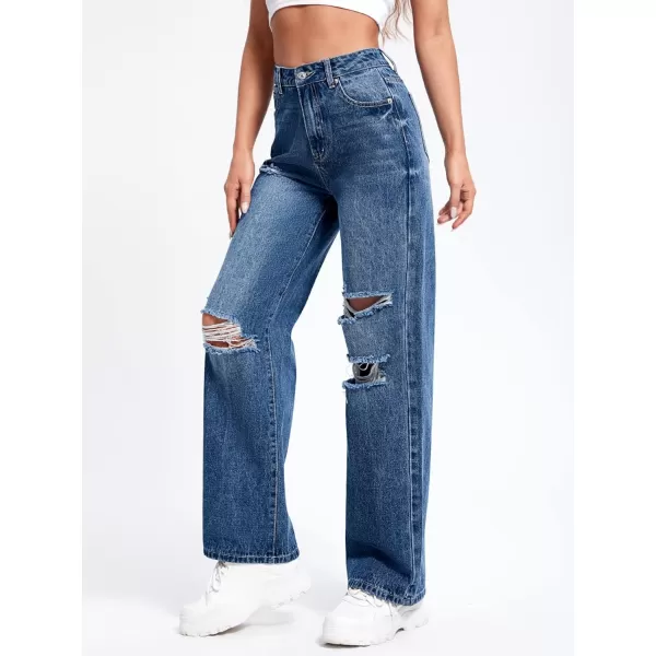 SweatyRocks Women's Ripped Straight Leg Jeans High Waist Distressed Cutout Denim Pants