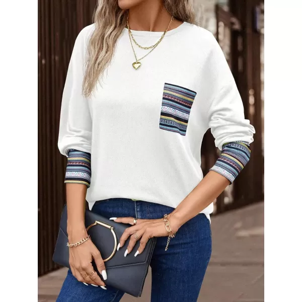 SweatyRocks Women's Round Neck Drop Shoulder Sweatshirt Long Sleeve Pullover Pocket T Shirt Tops