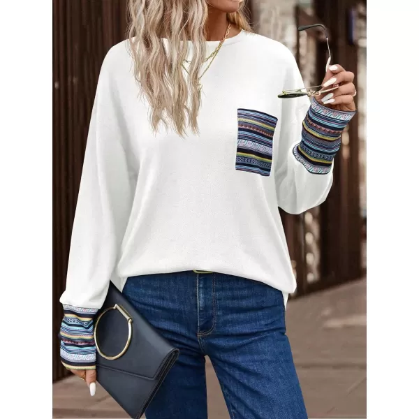 SweatyRocks Women's Round Neck Drop Shoulder Sweatshirt Long Sleeve Pullover Pocket T Shirt Tops