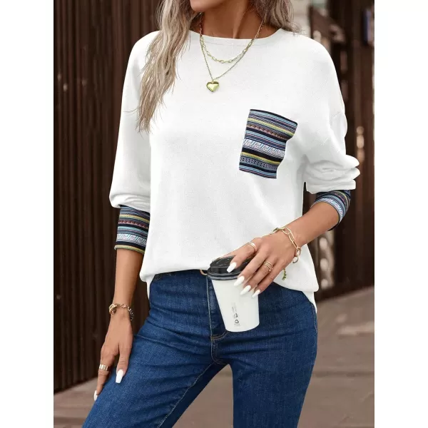 SweatyRocks Women's Round Neck Drop Shoulder Sweatshirt Long Sleeve Pullover Pocket T Shirt Tops