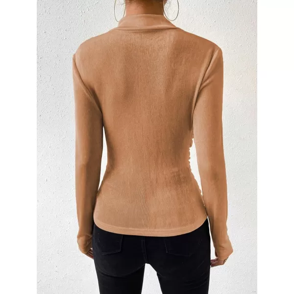 SweatyRocks Women's Ruched Mock Neck Long Sleeve T Shirt Solid Slim Fitted Tee Tops
