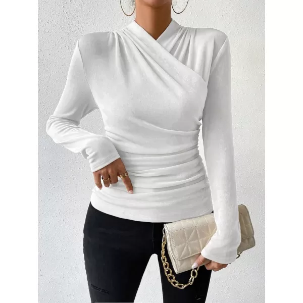 SweatyRocks Women's Ruched Mock Neck Long Sleeve T Shirt Solid Slim Fitted Tee Tops