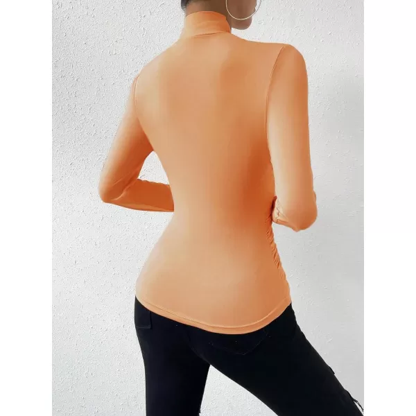 SweatyRocks Women's Ruched Mock Neck Long Sleeve T Shirt Solid Slim Fitted Tee Tops