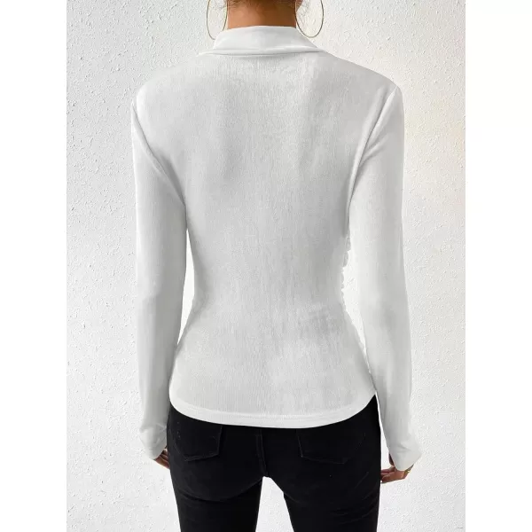 SweatyRocks Women's Ruched Mock Neck Long Sleeve T Shirt Solid Slim Fitted Tee Tops