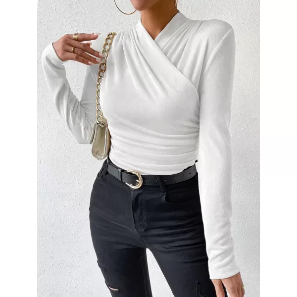 SweatyRocks Women's Ruched Mock Neck Long Sleeve T Shirt Solid Slim Fitted Tee Tops