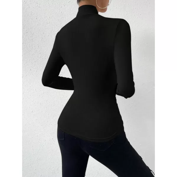 SweatyRocks Women's Ruched Mock Neck Long Sleeve T Shirt Solid Slim Fitted Tee Tops