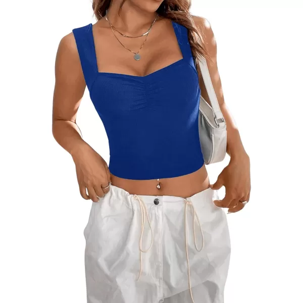 SweatyRocks Women's Ruched Wide Strap Tank Top Sleeveless Square Neck Casual Basic Cropped Tops