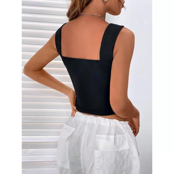 SweatyRocks Women's Ruched Wide Strap Tank Top Sleeveless Square Neck Casual Basic Cropped Tops