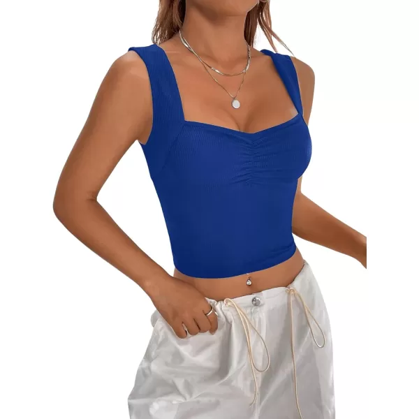 SweatyRocks Women's Ruched Wide Strap Tank Top Sleeveless Square Neck Casual Basic Cropped Tops
