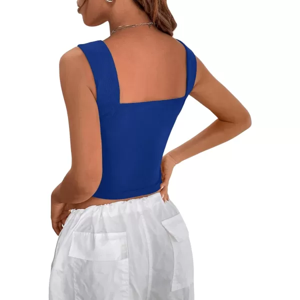 SweatyRocks Women's Ruched Wide Strap Tank Top Sleeveless Square Neck Casual Basic Cropped Tops