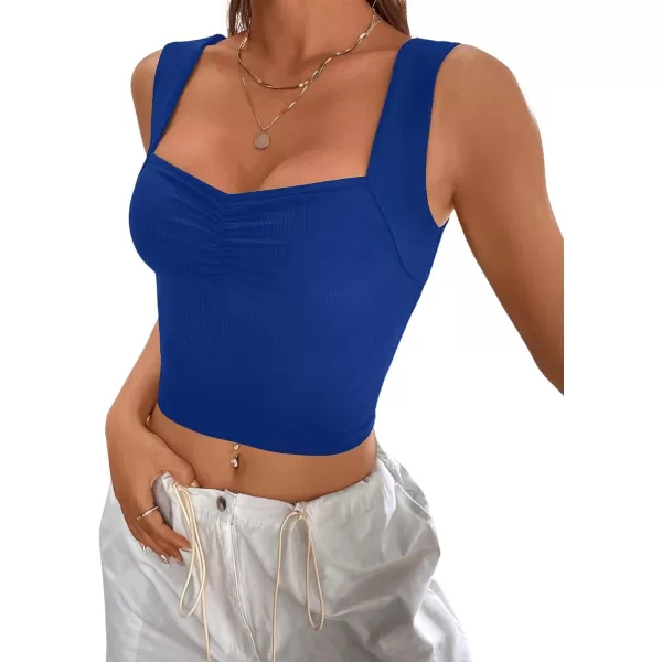 SweatyRocks Women's Ruched Wide Strap Tank Top Sleeveless Square Neck Casual Basic Cropped Tops