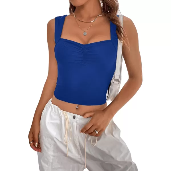 SweatyRocks Women's Ruched Wide Strap Tank Top Sleeveless Square Neck Casual Basic Cropped Tops