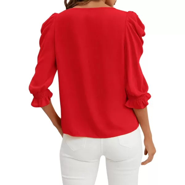 SweatyRocks Women's Ruffle Blouse 3/4 Puff Sleeve Round Neck Pullover Office Shirt Tops