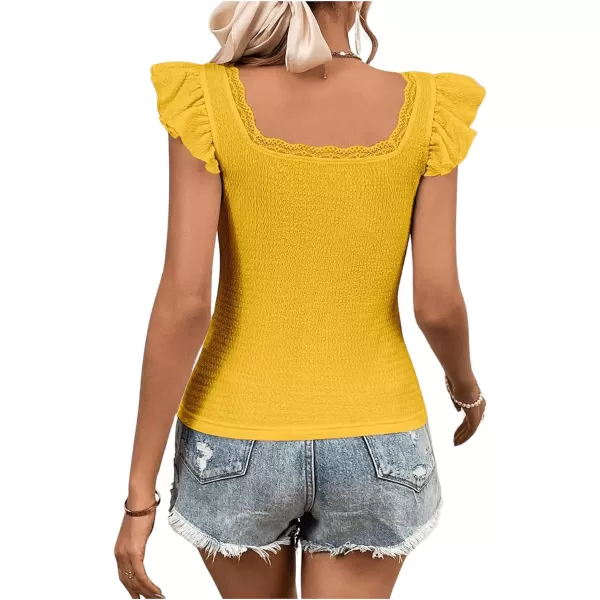 SweatyRocks Women's Ruffle Cap Sleeve Square Neck Tee Top Contrast Lace Slim Fit T Shirts