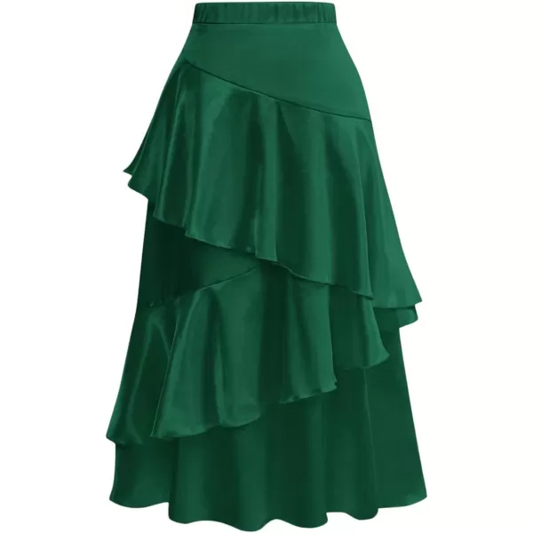 SweatyRocks Women's Ruffle Trim Silk Satin Long Skirt High Waist Elegant Party Skirts