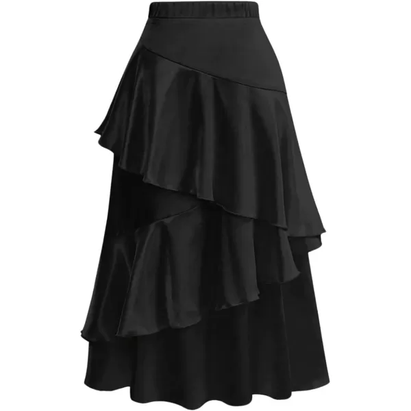 SweatyRocks Women's Ruffle Trim Silk Satin Long Skirt High Waist Elegant Party Skirts