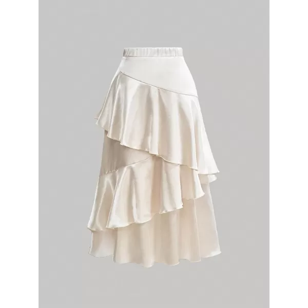 SweatyRocks Women's Ruffle Trim Silk Satin Long Skirt High Waist Elegant Party Skirts