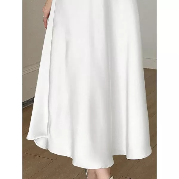 SweatyRocks Women's Satin High Waisted A Line Maxi Skirt Elegant Solid Flowy Party Long Skirts