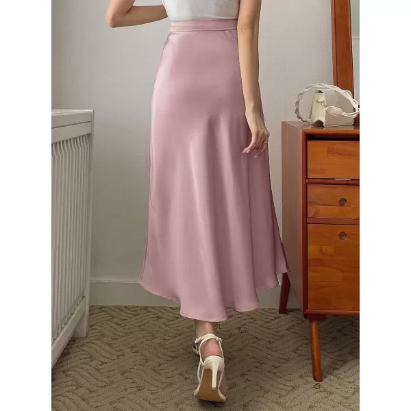 SweatyRocks Women's Satin High Waisted A Line Maxi Skirt Elegant Solid Flowy Party Long Skirts