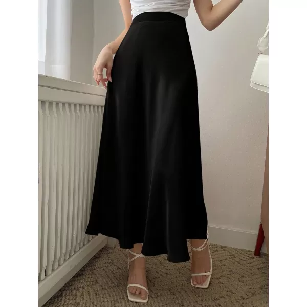 SweatyRocks Women's Satin High Waisted A Line Maxi Skirt Elegant Solid Flowy Party Long Skirts