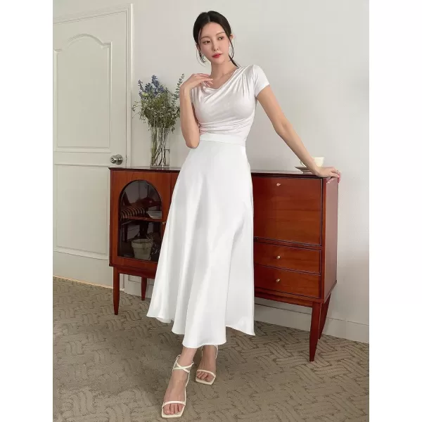 SweatyRocks Women's Satin High Waisted A Line Maxi Skirt Elegant Solid Flowy Party Long Skirts