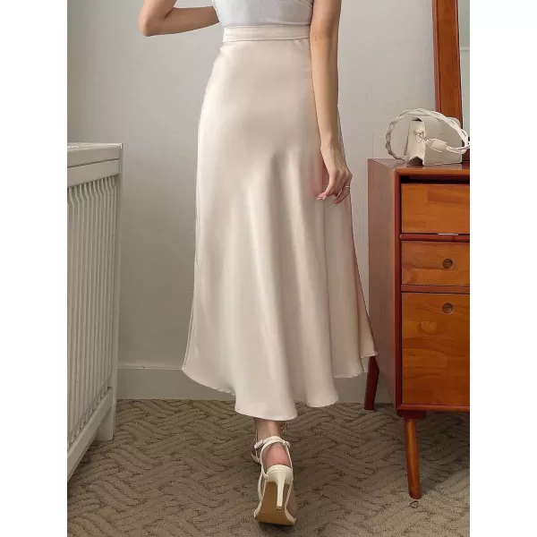 SweatyRocks Women's Satin High Waisted A Line Maxi Skirt Elegant Solid Flowy Party Long Skirts