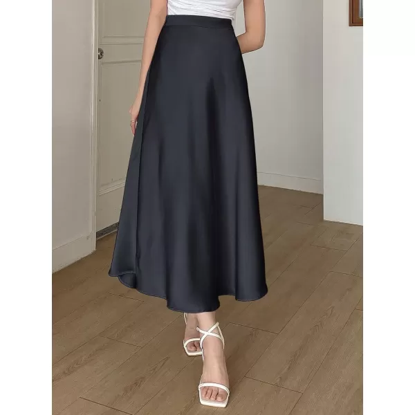 SweatyRocks Women's Satin High Waisted A Line Maxi Skirt Elegant Solid Flowy Party Long Skirts