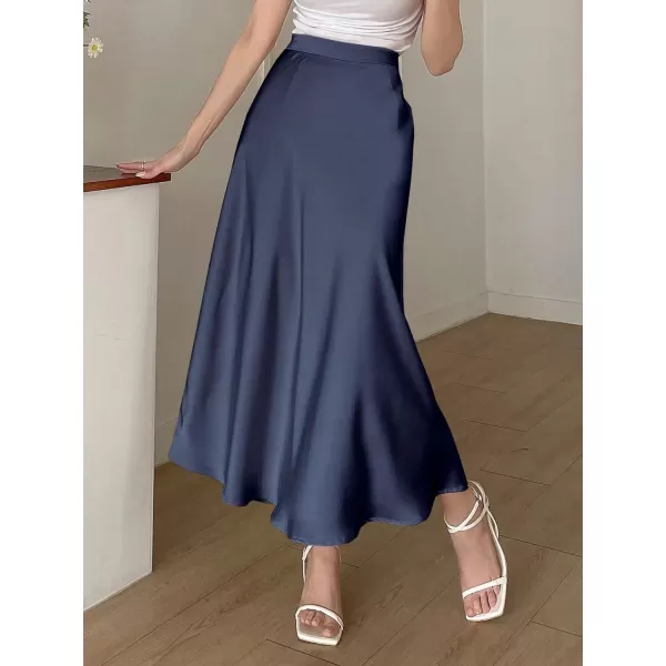 SweatyRocks Women's Satin High Waisted A Line Maxi Skirt Elegant Solid Flowy Party Long Skirts