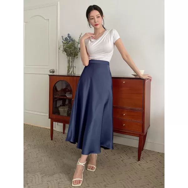 SweatyRocks Women's Satin High Waisted A Line Maxi Skirt Elegant Solid Flowy Party Long Skirts