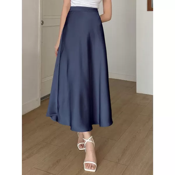 SweatyRocks Women's Satin High Waisted A Line Maxi Skirt Elegant Solid Flowy Party Long Skirts