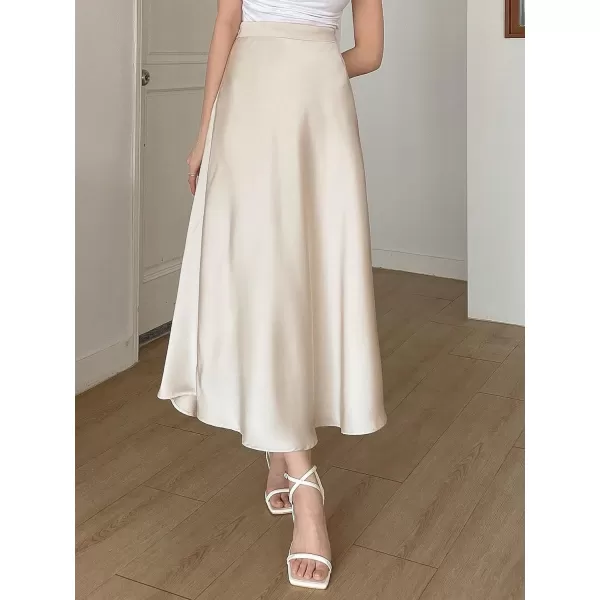 SweatyRocks Women's Satin High Waisted A Line Maxi Skirt Elegant Solid Flowy Party Long Skirts