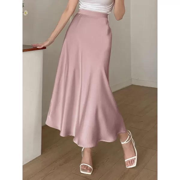 SweatyRocks Women's Satin High Waisted A Line Maxi Skirt Elegant Solid Flowy Party Long Skirts