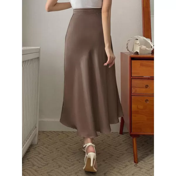 SweatyRocks Women's Satin High Waisted A Line Maxi Skirt Elegant Solid Flowy Party Long Skirts