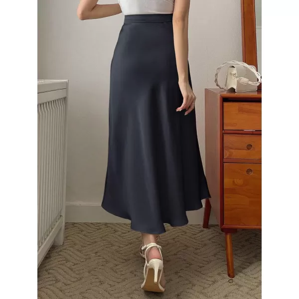 SweatyRocks Women's Satin High Waisted A Line Maxi Skirt Elegant Solid Flowy Party Long Skirts