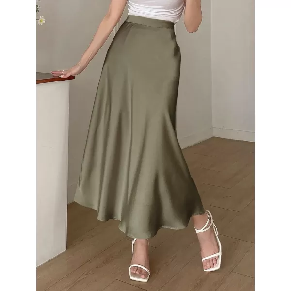 SweatyRocks Women's Satin High Waisted A Line Maxi Skirt Elegant Solid Flowy Party Long Skirts
